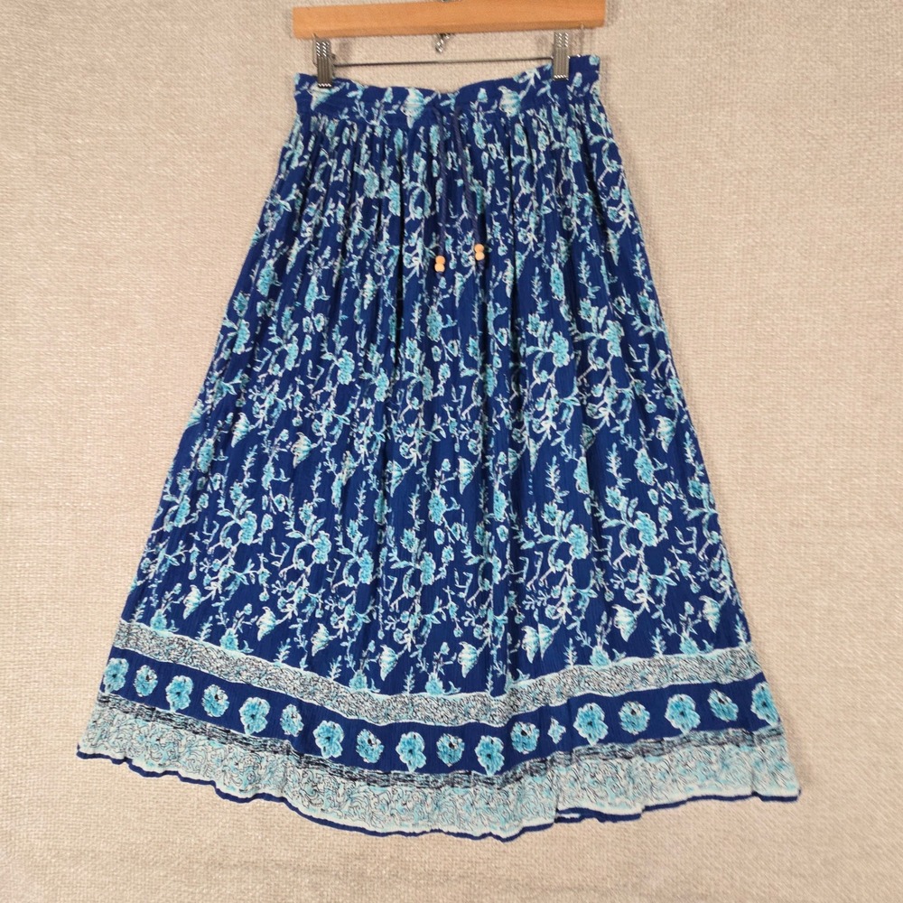 Liz Baker Essentials Blue Floral Crinkle Rayon Maxi Skirt Womens Large Boho 30w